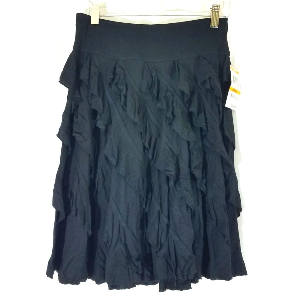 INC Black Jersey Ruffle Skirt S NWT
